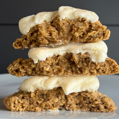 JoJo's oatmeal cream cookie with homemade buttercream frosting
