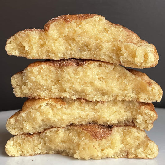 JoJo's snickerdoodle cookie with cinnamon sugar coating
